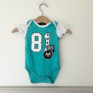 Vintage Guess Infant Bodysuit 0-3 Months Teal & White Jersey Style 81
